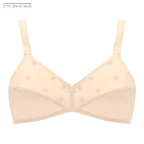 BeBelle Women's Tulips Embroidered Cotton Bra - Skin