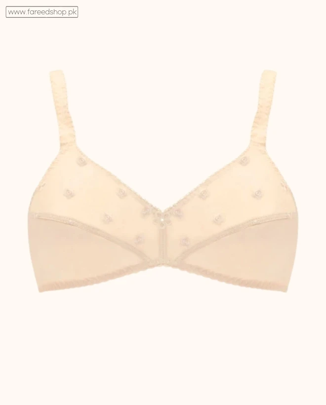 BeBelle Women's Tulips Embroidered Cotton Bra - Skin